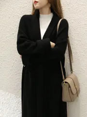 ニットカーディガン 長袖 レディース はおり ロング丈 ニット ジャケット 無地 ロングカーディガン ベルト付き シンプル 春 秋 ロングジャ