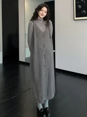 ニットワンピース キャミワンピ きれいめ レディース ワンピース マキシ丈 ニット ノースリーブ 無地 ロング丈 冬