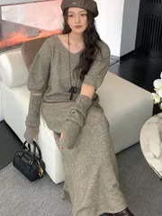 ニットワンピース ロング丈 キャミワンピ レディース 2wayワンピース 半袖 長袖 マキシ丈 ニット 無地 ロングワンピース 冬 パーティー