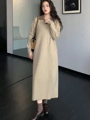 ロングワンピース レディース 無地 ロング ワンピ ワンピース 襟付き ロングワンピ マキシ丈 マキシワンピース 長袖 体型カバー カジュアル