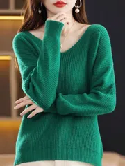 ニット レディース Vネック 無地セーター 長袖セーター トップス 薄手 ニットソー 春 秋 シンプル ニットセーター カジュアル 大人