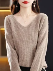 ニット レディース Vネック 無地セーター 長袖セーター トップス 薄手 ニットソー 春 秋 シンプル ニットセーター カジュアル 大人