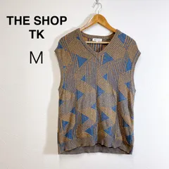 THE SHOP TK ジオメトリック ベスト ニットベスト Vネック 幾何学模様 オレンジ×ブルー メンズベスト ビッグシルエット 薄手ニット カジュアル きれいめ Mのサムネイル