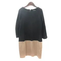 ストロベリーフィールズ STRAWBERRY-FIELDS ワンピース ミニ 長袖 バイカラー 黒 ブラック ベージュ /MN