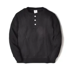 [JEMORGAN] [ジェーイーモーガン] サーマル ヘンリーネック メンズ （ ビックワッフル・厚手・無地・アメカジ・春 秋冬 ）（Lサイズ・ブラック）