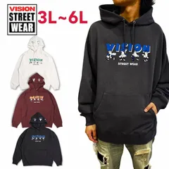 新品 大きいサイズ メンズ ヴィジョン VISION  長袖 パーカー フーディー スウェット 裏毛 ゴースト スケーター スケボー おばけ キャラクター プリント ユニセックス レディース キングサイズ ホワイト ブラック ワイン 3L 4L 5L 6L
