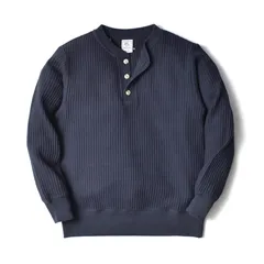 [JEMORGAN] [ジェーイーモーガン] サーマル ヘンリーネック メンズ （ ビックワッフル・厚手・無地・アメカジ・春 秋冬 ）（XLサイズ・ネイビー）