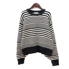 ニコアンド Niko and.. ニット セーター ボーダー 長袖 M ベージュ 黒 ブラック /MN