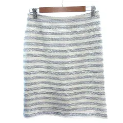 コムサイズム COMME CA ISM タイトスカート ひざ丈 ボーダー ツイード L アイボリー 白 ホワイト /AU