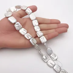 【１点限り】連40cm 中大粒 淡水パール バロック レクタングル 変形 訳あり アウトレット ハンドメイド 素材 パーツ ビーズ ルース m0030