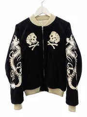 ザ フラットヘッド THE FLAT HEAD 別珍 スカジャン 髑髏 クロスボーン 龍 リバーシブル L ダークネイビー アイボリー