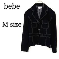 bebe べべ レディース ジャケット テーラードジャケット ステッチ ホワイトステッチ ブラック ウエストマーク 黒色 バイカラー モノトーン スタイルアップ 着瘦せ効果 M