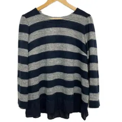 Rose Tiara(ローズティアラ) 長袖セーター サイズ46 XL レディース美品  - ダークネイビー×グレー クルーネック/ボーダー