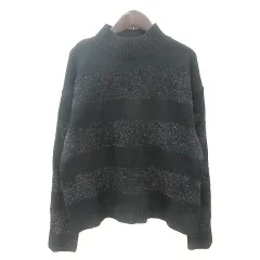 グローブ grove ニット セーター ハイネック ボーダー 長袖 ラメ M 黒 ブラック /MN