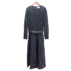 ケイビーエフ KBF アーバンリサーチ ワンピース マキシ ロング ストライプ 長袖 ウエストマーク ONE M 紺 ネイビー /AU