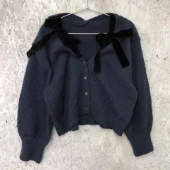 nemne ネンネ 《Delfy》 肩 ベロア リボン ニット カーディガン ネイビー Fサイズ ◇〇のサムネイル