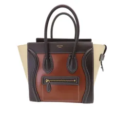 ≪値下げ≫【中古】CELINE セリーヌ 167793AGE ラゲージ マイクロショッパー ハンドバッグ トートバッグ カラー：ブラウン×ダークブラウン×アイボリー レディース A2406221【無料ギフトラッピング承ります】
