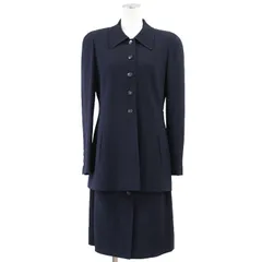 【美品】CHANEL シャネル ヴィンテージ セットアップ ファンシーウィーブ 97C P08910 COCOマーク ロゴ ボタン アセテート / レーヨン ジャケット コート スカート ハーフレングス レディース サイズ 40 ネイビー 紺 フランス製のサムネイル