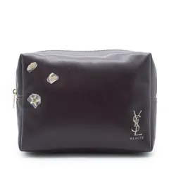 イヴ・サンローラン ボーテ ノヴェルティ スタッズ メイクアップ ポーチ 中古 美品 Yves Saint Laurent Beaute Novelty Studs Makeup Pouch Chocolate Brown Polyester