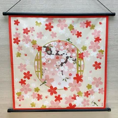 四季彩布【舞桜と鶯】軸付きタペストリー 桜ウォールデコ お花見 4月 開花 海外土産 春玄関飾り 新品未使用品 日本製