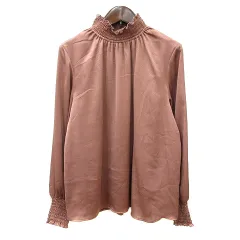 ナチュラルビューティーベーシック NATURAL BEAUTY BASIC ブラウス ハイネック ドット 長袖 S ピンクベージュ /MN