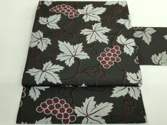 平和屋着物●極上　九寸名古屋帯　葡萄蔦の葉文　黒地　逸品　DZAB2397kh6