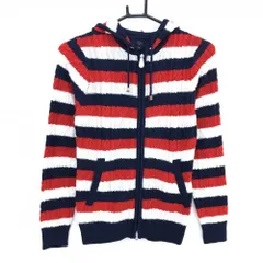 【超美品】キャロウェイ ニットパーカー ネイビー×レッド×白 ボーダー ジャケット レディース M ゴルフウェア Callaway