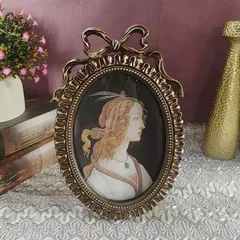 【新品?未使用】 フォトスタンド 写真立て アートフレーム おしゃれ アンティーク調 レトロ 楕円形 置き型 壁掛け フォトホルダー フォトフ