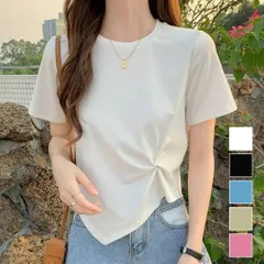 フロントツイスト半袖Tシャツ レディース カットソー ショート丈トップス 半袖 春 夏服 韓国ファッション 10代 20代 30代 カジュアル シンプル クロップド 無地のサムネイル