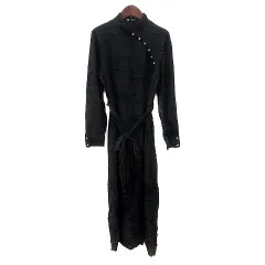 ザラ ZARA ワンピース ロング ハイネック 総柄 長袖 S 黒 ブラック /MN