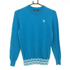 美品】パーリーゲイツ セーター ブルー×白 裾総柄 ウール100％ ニット