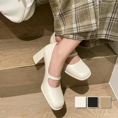 チャンキーヒールパンプス レディース シューズ 無地 10代 20代 30代 韓国ファッション スクエアトゥ 太めヒール オフィスカジュアル レトロ ベーシック