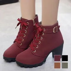 編み上げショートブーツ レディース 10代 20代 30代 韓国ファッション カジュアル シューズ 靴 可愛い シンプル 大人 黒 ヒール