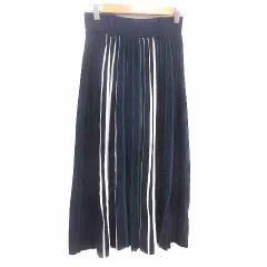 レディアゼル REDYAZEL プリーツスカート ロング ニット ストライプ F 紺 ネイビー 白 ホワイト /YK