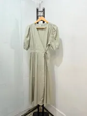 offner 半袖 ラップワンピース ロング丈ワンピース ドレス ロング丈 パフ 3266