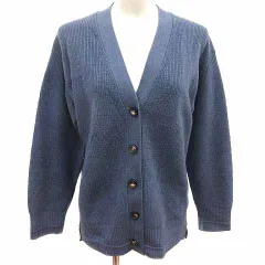 インディヴィ INDIVI カーディガン ニット Vネック 長袖 ウール 38 M 青 ダークブルー /YK