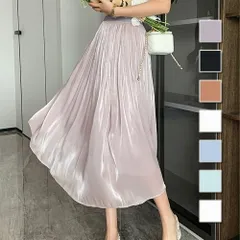 サテン風フレアスカート レディース オフィス カジュアル 10代 20代 30代 韓国ファッション ウエストゴム 春 秋服 夏服 透け感 ミモレ丈