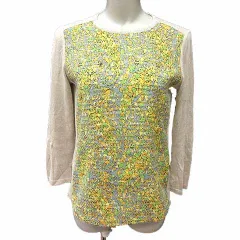 ミモモーダ MIMO MODA ニット カットソー 切替 総柄 長袖 40 L ベージュ /YK