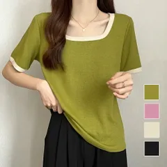 Uネックシャツ 半袖 春 夏服 秋 韓国ファッション 10代 20代 30代 カジュアル 無地 ショート丈 レディース おしゃれ 黒 Tシャツ シンプルのサムネイル