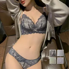 バイカラーノンワイヤーブラジャー＆ショーツセット 下着 ランジェリー 谷間 ブラショーツ セクシー 可愛い ブラセット ストラップ リボン レース