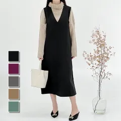 Vネックジャンパースカート 10代 20代 30代 韓国ファッション カジュアル お出かけ 春 夏 冬 おしゃれ シンプル 黒 レイヤード ワンピース