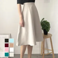 ひざ丈フレアスカート ハイウエスト 無地 脚長 大人 可愛い シンプル レディース 綿 ポリエステル 秋 上品 華やか ショート丈 ロング丈 Mサイズ Lサイズ XLサイズ 送料無料 aラインスカート