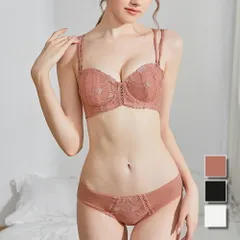 ダブルストラップブラジャー＆ショーツセット レース 下着 ランジェリー 谷間 ブラショーツ セクシー ブラセット バック透け フルバック ストラップ