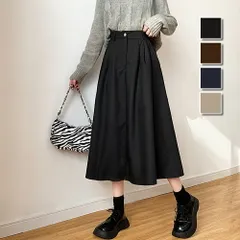 ミモレ丈タックスカート レディース 10代 20代 30代 韓国ファッション カジュアル 可愛い きれいめ フレア シンプル 無地 春 夏 秋 冬のサムネイル