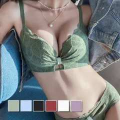 ノンワイヤースカラップブラジャー&ショーツセット 下着 ランジェリー 谷間 ブラショーツ セクシー 可愛い ブラセット ストラップ リボン レース ストレスフリー ナイロン ポリエステル 伸縮性 パッド付き下着 ガーリーデザイン