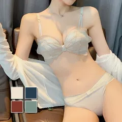 バタフライノンワイヤーブラジャー＆ショーツセット 下着 ランジェリー 谷間 ブラショーツ セクシー 可愛い ブラセット レース 蝶 シンプル