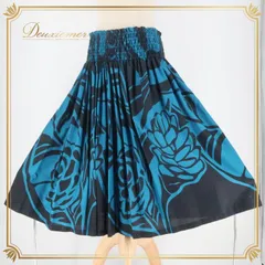 フラダンス 衣装 パウスカート ブラック系 ブルー系 ツーカラー シングル シンプル 花柄 かわいい 華やか 鮮やか 明るい ハワイアン アロハ ハワイアンプリント フラ ダンス レッスン 練習 大人っぽい ハワイアンスタイル カジュアル おしゃれ