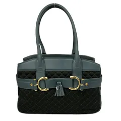 Samantha Thavasa New York(サマンサタバサニューヨーク) ショルダーバッグ - ダークグレー×ブルーグレー キルティング コットン、レザー