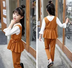 子供スーツ 女の子 セットアップ フォーマル 長袖 入学式 パンツスーツ トップス ズボン ベスト 子供服 ジュニア 大人っぽい 卒業式 結婚式 発表会 演奏会 七五三 春秋 3点セット