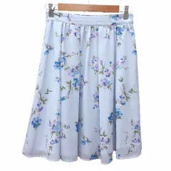 レッセパッセ LAISSE PASSE フレアスカート ひざ丈 花柄 38 M 青 ライトブルー /YK